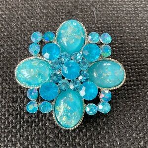 Unique Turquoise Stone and Beaded Brooch